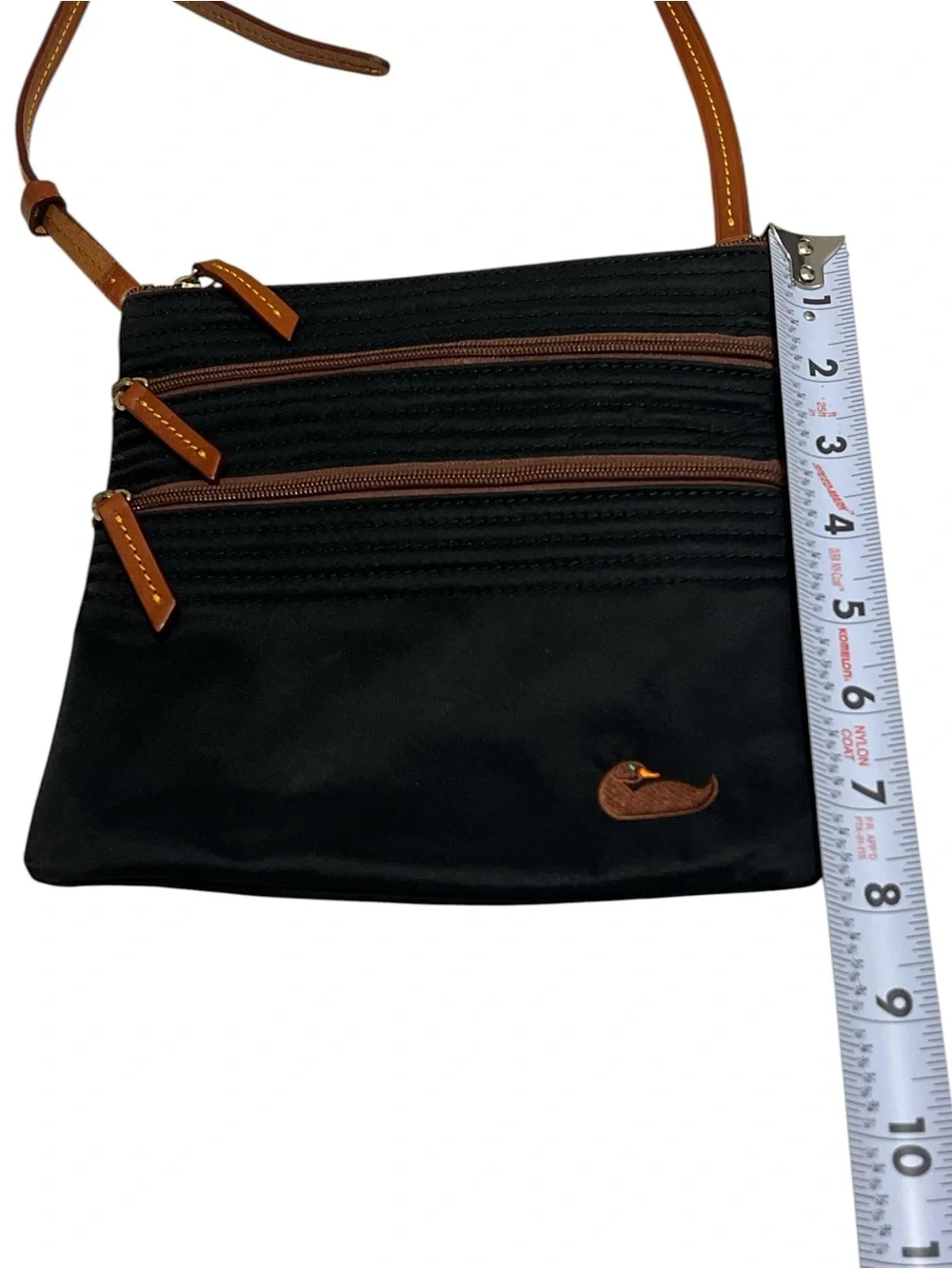 Dooney & Bourke Vintage Black Nylon Triple Zip Crossbody Bag, Hot Pink Interior